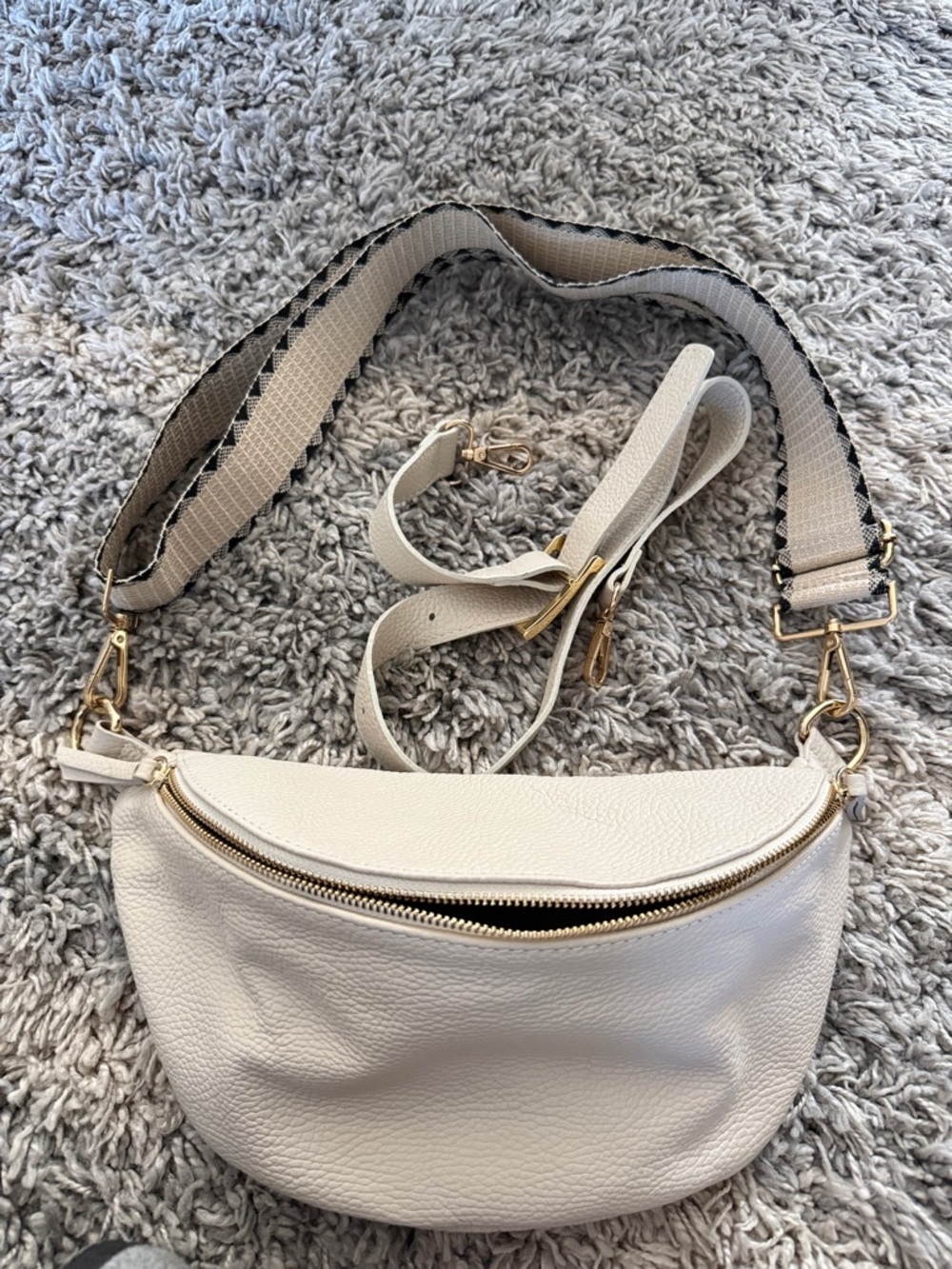 Genuine Leather Women’s Cream Crossbody Sling Bag with Detachable Strap